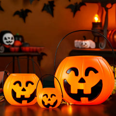 3-Pack 7-Inch Plastic Halloween Pumpkin Buckets - Kids' Trick-or-Treat Candy Holders & Home Decor
