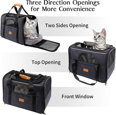 Cat Carrier, Portable Pet Carrier Bag for Cats and Small Dogs, Foldable Soft Sided Cat Transport Carrier, Airline Approved Pet Travel Carrier with Shoulder Strap, Removable Mat and Pet Bowl