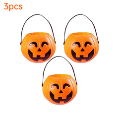 3-Pack 7-Inch Plastic Halloween Pumpkin Buckets - Kids' Trick-or-Treat Candy Holders & Home Decor