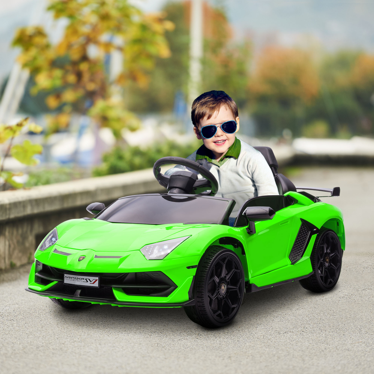 HOMCOM Lamborghini Aventador Licensed 12V Kids Electric Ride On Car - Green