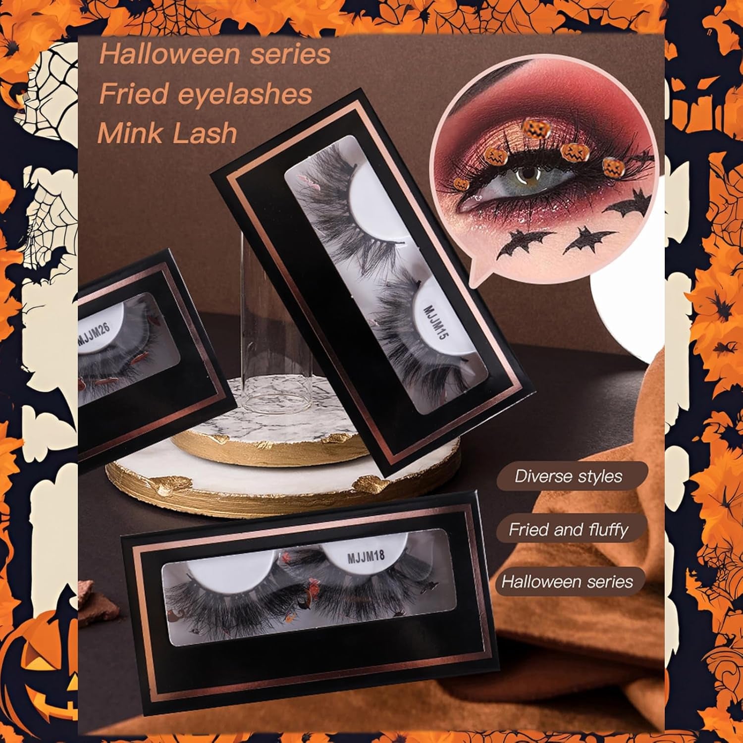 Halloween Eyelashes 3D Halloween Lashes Natural Pumpkin Eyelashes Reusable Eye Lashes Halloween False Eyelashes Natural Look Fake Eyelashes for Halloween Party, Halloween Cosplay, Gifts for Girls