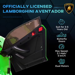 HOMCOM Lamborghini Aventador Licensed 12V Kids Electric Ride On Car - Green