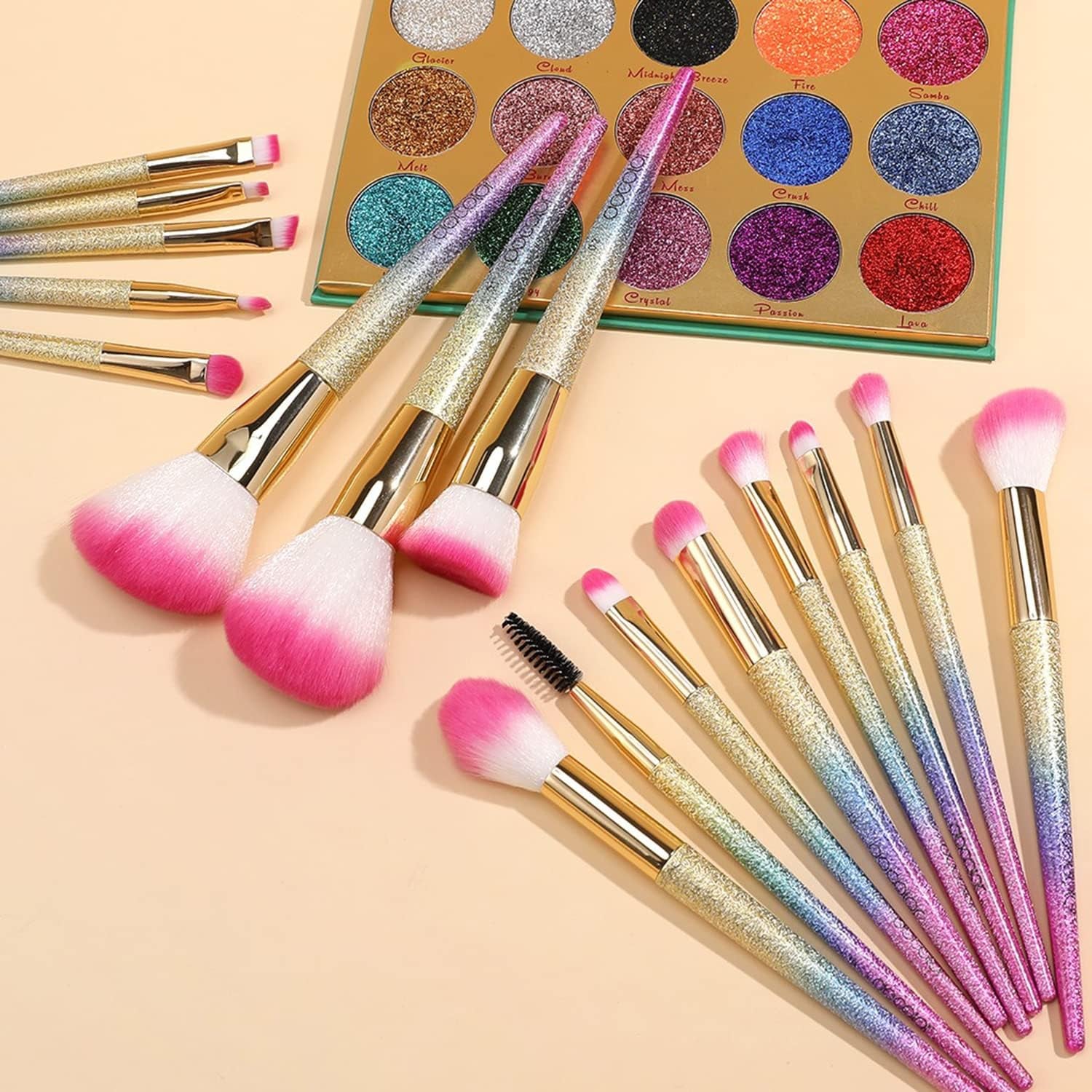 16Pcs Makeup Brushes Set, Professional Make up Brushes with Gift Box, Foundation Eyebrow Concealer Eyeshadow Bronzer Blush Contour Powder Eyeline Lip Makeup Brush Set, Rainbow Series