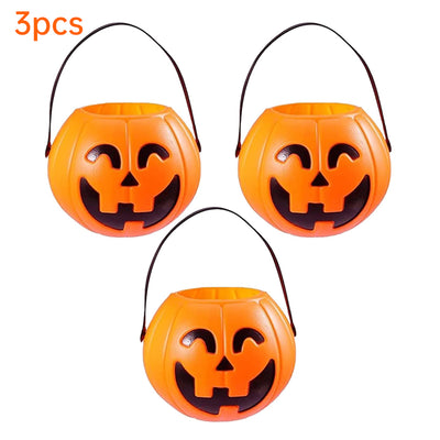 3-Pack 7-Inch Plastic Halloween Pumpkin Buckets - Kids' Trick-or-Treat Candy Holders & Home Decor