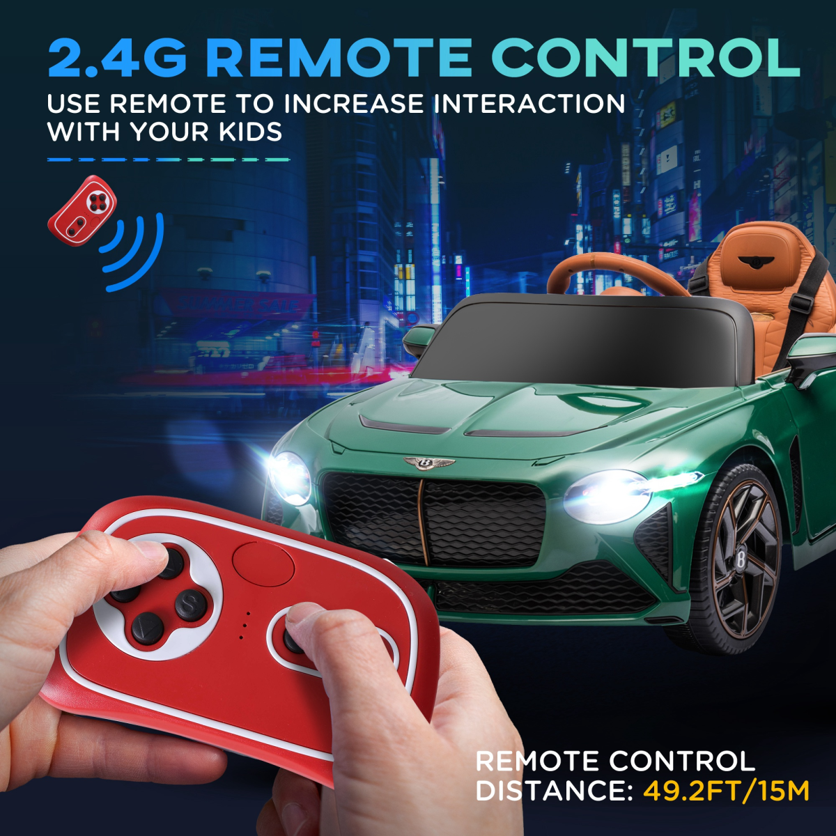 HOMCOM Bentley Bacalar Licensed 12V Kids Electric Ride-On with Remote - Green