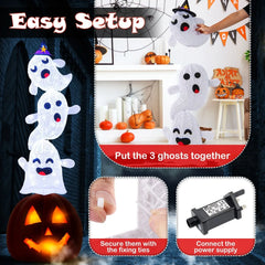 4 FT Lighted Stacked Ghosts with 120 LED Lights and 4 Metal Ground Stakes