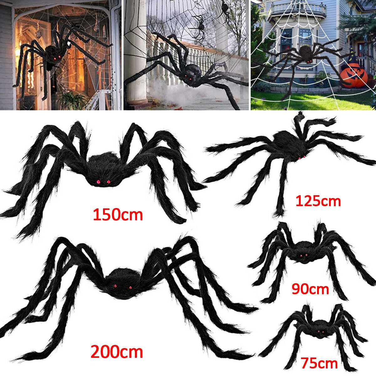 200CM Hairy Giant Spider Halloween Prop Haunted House Party In/Outdoor Decor New