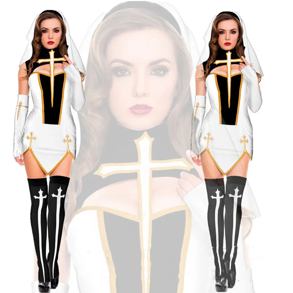 Soft and Breathable Women Halloween Nun Costume Easy to Wear Gift Idea Halloween Nun Costume Set Black XL