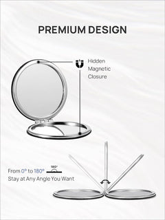 Compact Mirror with 1X/10X Magnification, round with PU Leather, Ultra-Portable for Purses and Travel (Classic Black)