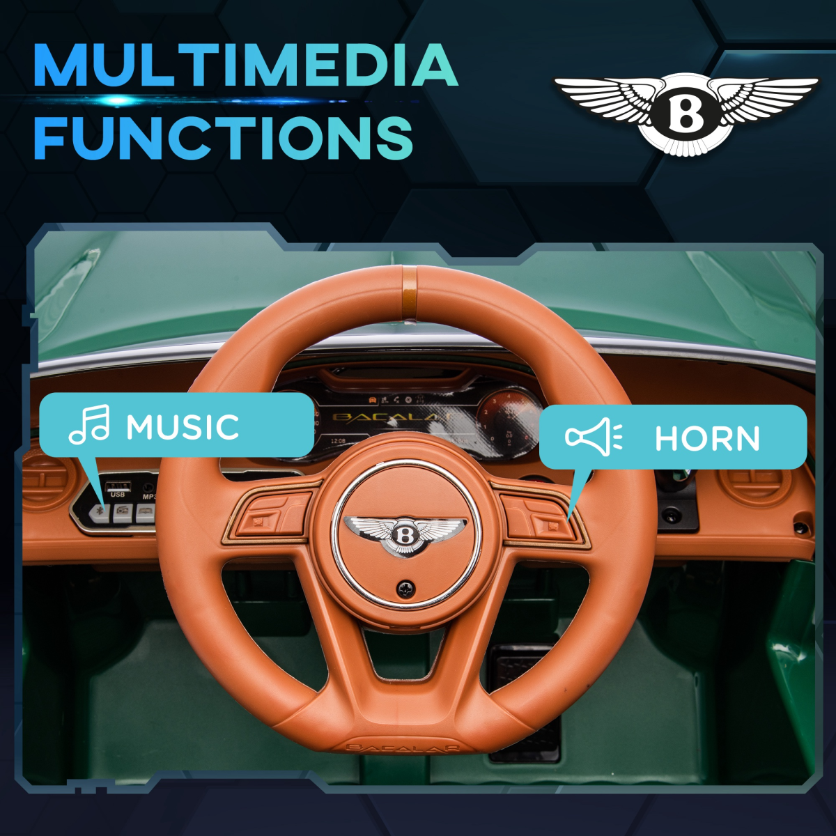 HOMCOM Bentley Bacalar Licensed 12V Kids Electric Ride-On with Remote - Green