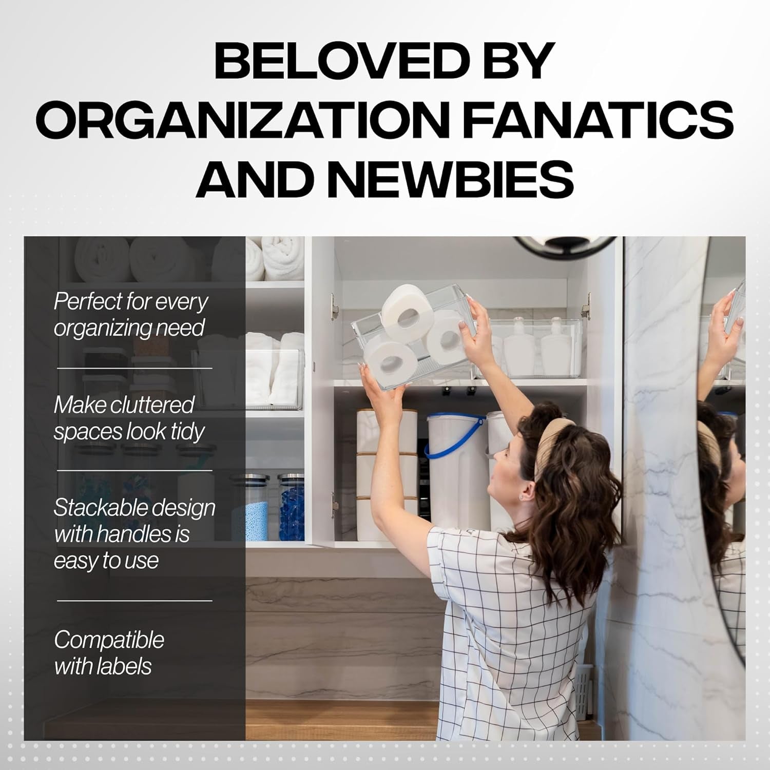 Plastic Storage Bins – Perfect Kitchen Organisation or Pantry Storage – Fridge Organiser, Pantry Organisation and Storage Bins, Cabinet Organisers - 4 Pack