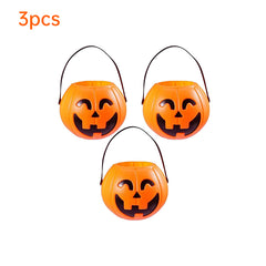3-Pack 7-Inch Plastic Halloween Pumpkin Buckets - Kids' Trick-or-Treat Candy Holders & Home Decor