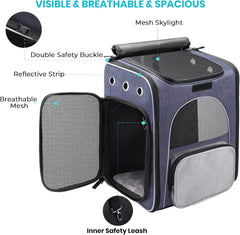 ® Cat Carrier Backpack, Foldable Pet Backpack Carrier for Cats and Small Dogs, Breathable Dog Carrier Backpack with Inner Safety Leash + Folding Dog Bowl Ideal for Hiking Traveling Outdoor Use