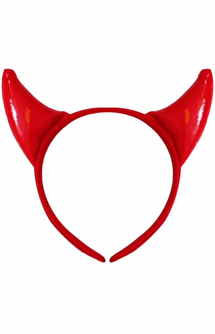 Devil Horns Halloween Fancy Dress Headband Ladies Metallic PVC Fluffy Horns