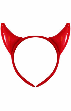 Devil Horns Halloween Fancy Dress Headband Ladies Metallic PVC Fluffy Horns