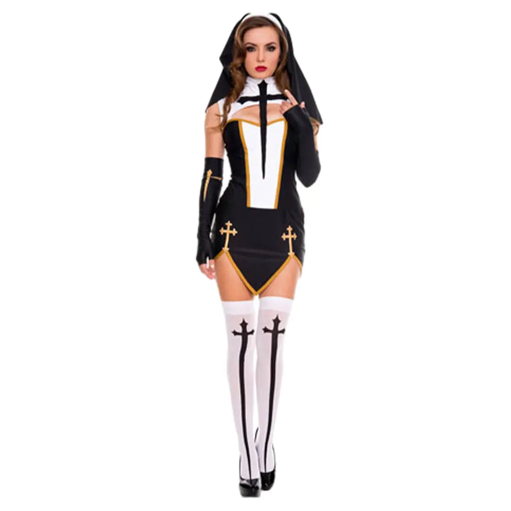 Soft and Breathable Women Halloween Nun Costume Easy to Wear Gift Idea Halloween Nun Costume Set Black XL