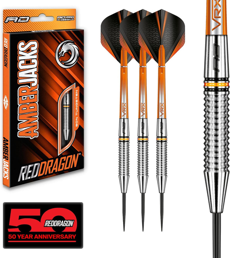 Amberjack Tungsten Darts Set with Darts Flights & Dart Stems (Shafts) – Professional 90% Tungsten Premium Darts Set – Available in 22G, 23G, 24G, 25G, 26G, 27G, 28G, 30G