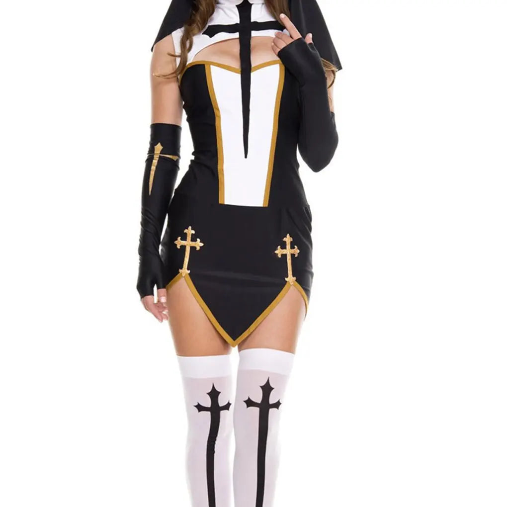 Soft and Breathable Women Halloween Nun Costume Easy to Wear Gift Idea Halloween Nun Costume Set Black XL