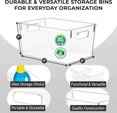 Plastic Storage Bins – Perfect Kitchen Organisation or Pantry Storage – Fridge Organiser, Pantry Organisation and Storage Bins, Cabinet Organisers - 4 Pack