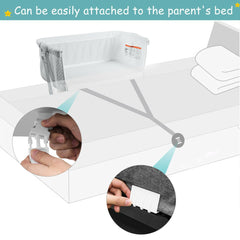Baby Bedside Cot with Washable Mattress and Breathable Mesh