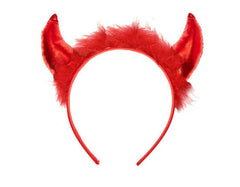 Devil Horns Halloween Fancy Dress Headband Ladies Metallic PVC Fluffy Horns