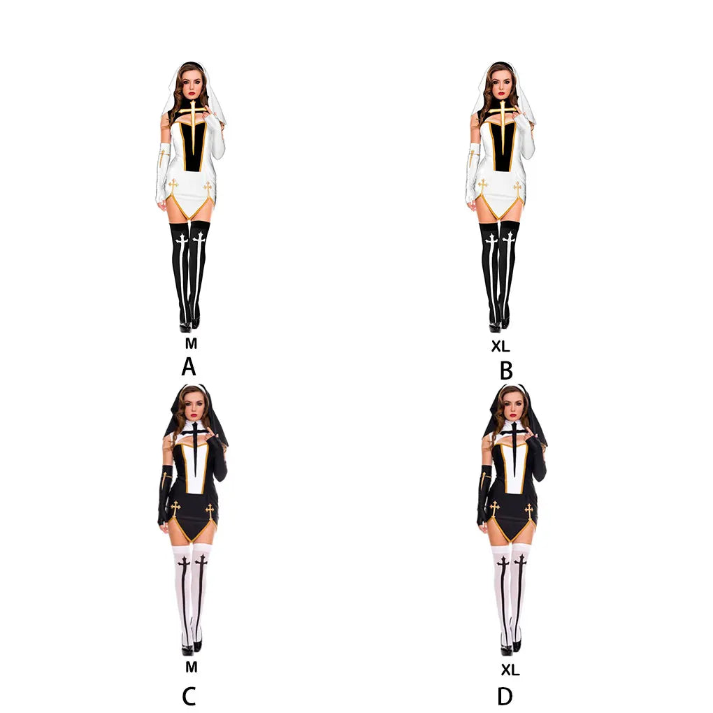 Soft and Breathable Women Halloween Nun Costume Easy to Wear Gift Idea Halloween Nun Costume Set Black XL