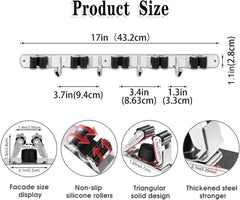 5 Holders+4 Hooks Broom Holder Wall Mounted with Nails Installation, Heavy Duty Stainless Steel Mop Holder, Brush Mop and Broom Storage Self Adhesive