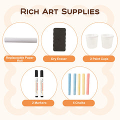 Kids Art Easel Table and Bench Set with Adjustable Easel and Bookshelf