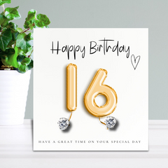16th Birthday Cubic Zirconia Silver Earrings and Gold Balloons Mini Gift Hamper