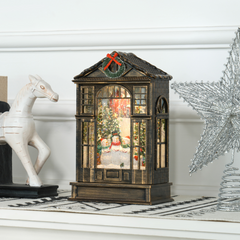 Christmas Snow Globe Lantern with Lights for Holiday Bronze Tone