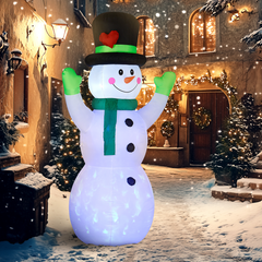 Inflatable Snowman w/ Black Hat, Green Scarf for Garden Yard 10ft