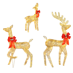 3pcs Family Elk Golden Iron Frame Cotton Thread Green Onion Powder Courtyard Elk Decoration 54x38x122cm 30.00V 3.60W