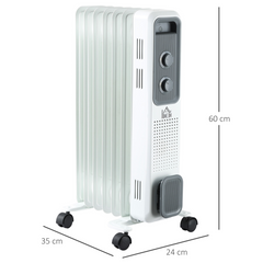 Oil Filled Radiator Adjustable Thermostat Safety switch White 1630W