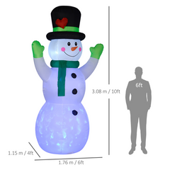 Inflatable Snowman w/ Black Hat, Green Scarf for Garden Yard 10ft