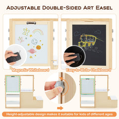 Kids Art Easel Table and Bench Set with Adjustable Easel and Bookshelf