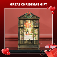 Christmas Snow Globe Lantern with Lights for Holiday Bronze Tone