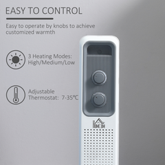 Oil Filled Radiator Adjustable Thermostat Safety switch White 1630W