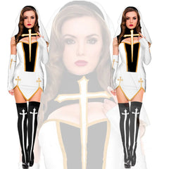 Soft and Breathable Women Halloween Nun Costume Easy to Wear Gift Idea Halloween Nun Costume Set Black XL