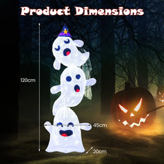 4 FT Lighted Stacked Ghosts with 120 LED Lights and 4 Metal Ground Stakes