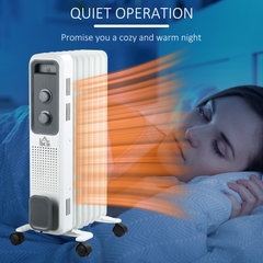 Oil Filled Radiator Adjustable Thermostat Safety switch White 1630W