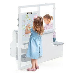 Kids Art Easel Table and Bench Set with Adjustable Easel and Bookshelf