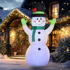 Inflatable Snowman w/ Black Hat, Green Scarf for Garden Yard 10ft
