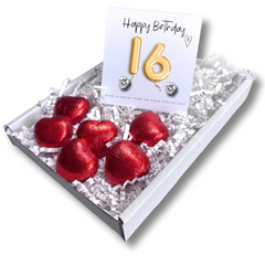 16th Birthday Cubic Zirconia Silver Earrings and Gold Balloons Mini Gift Hamper