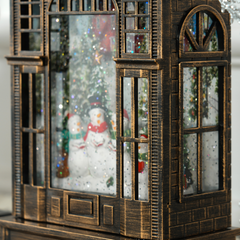 Christmas Snow Globe Lantern with Lights for Holiday Bronze Tone