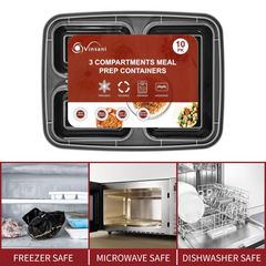 10pk 3 Compartment Meal Prep Containers x3