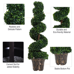 Artificial Boxwood Spiral Topiary Plant Tree's Green Set of 2