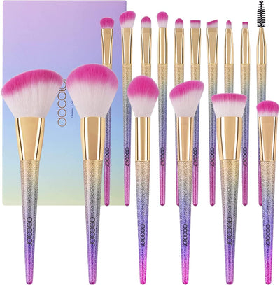 16Pcs Makeup Brushes Set, Professional Make up Brushes with Gift Box, Foundation Eyebrow Concealer Eyeshadow Bronzer Blush Contour Powder Eyeline Lip Makeup Brush Set, Rainbow Series