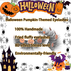 Halloween Eyelashes 3D Halloween Lashes Natural Pumpkin Eyelashes Reusable Eye Lashes Halloween False Eyelashes Natural Look Fake Eyelashes for Halloween Party, Halloween Cosplay, Gifts for Girls