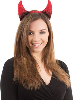 Devil Horns Halloween Fancy Dress Headband Ladies Metallic PVC Fluffy Horns
