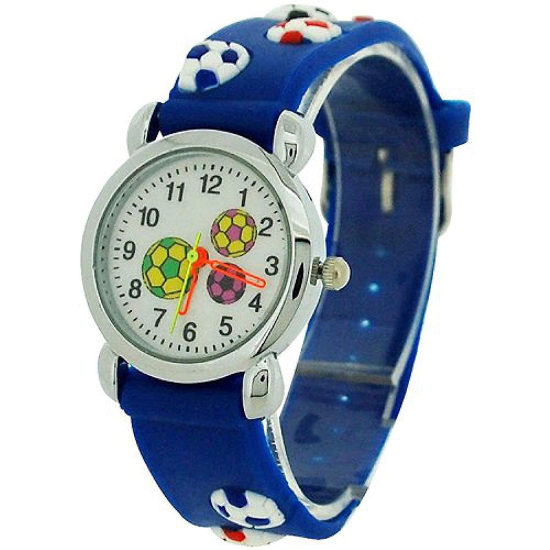 Relda Children's Analogue 3D Soccer Football Blue Silicone Strap Boy's Watch